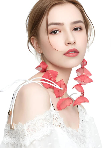 Boho-Chic Tulle Cloth Women's Flower Earrings -